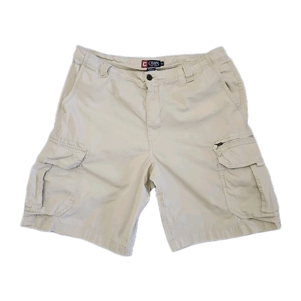 Chaps Mens Khaki Shorts Size 38 Beige Cargo Zip Pockets Fishing Hiking Outdoors